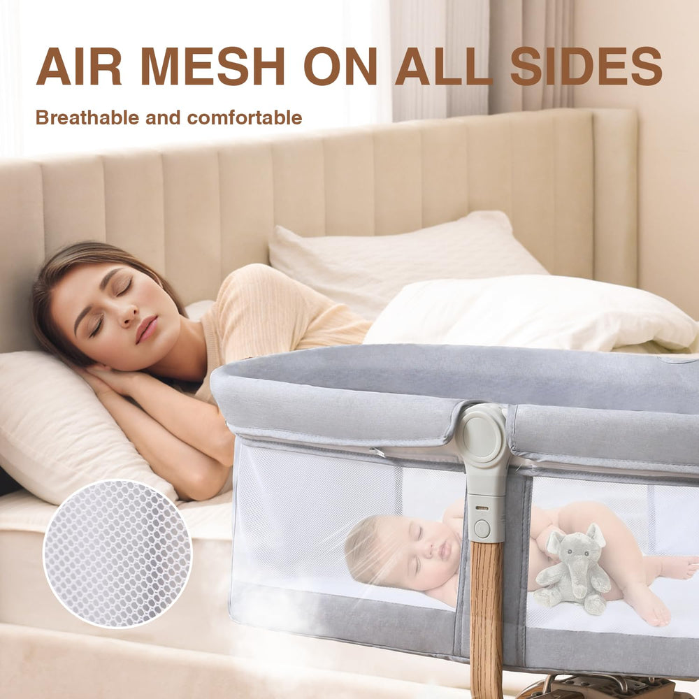 Venowu bedside crib two-way-lock emphasizes stable setup and peace of mind