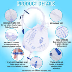 Ventro Vykor 2000ml urine bag highlighting large capacity for fewer changes.