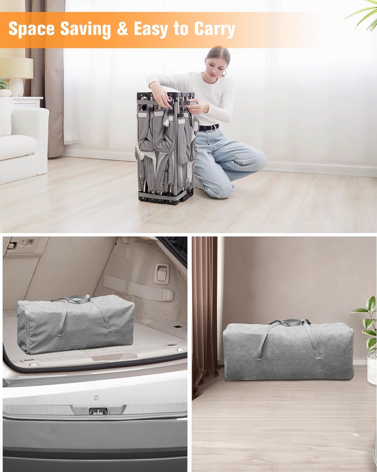 Veraste playpen features non-slip padding for stable use indoors.