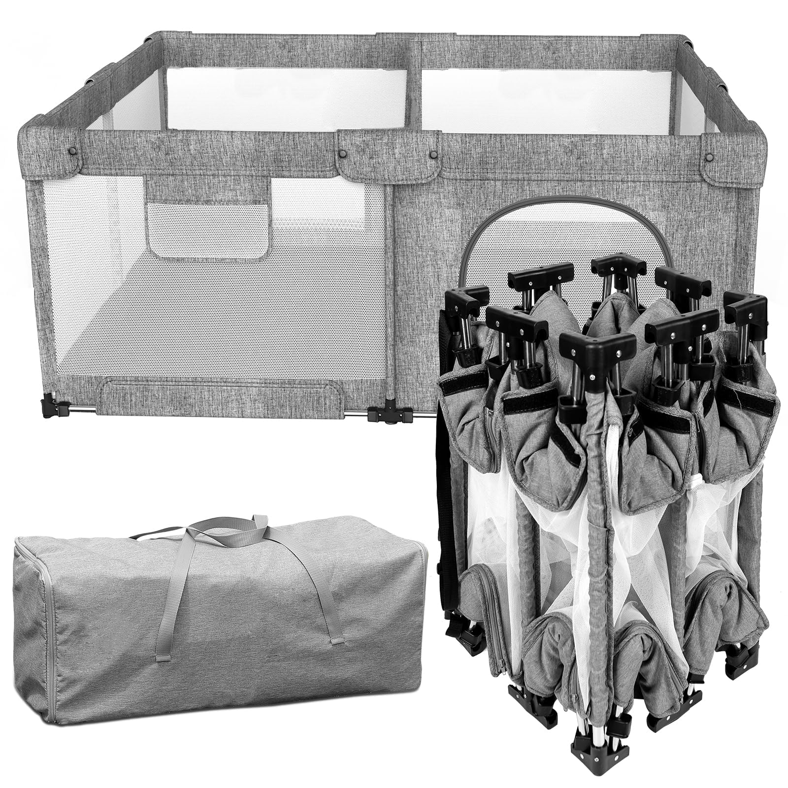 Veraste foldable baby playpen with gate for easy supervision.
