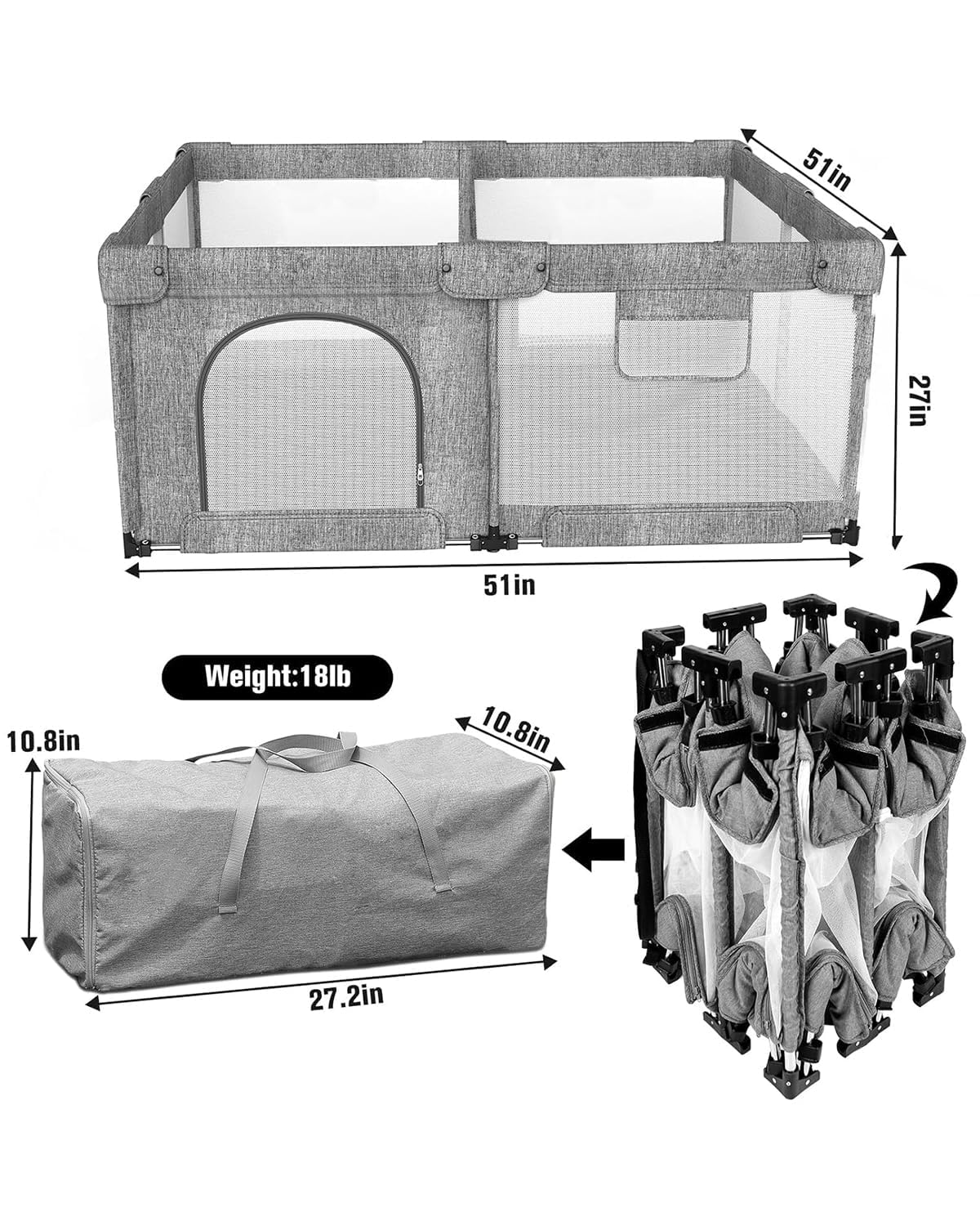 Veraste playpen with mesh sides for 360-degree visibility.