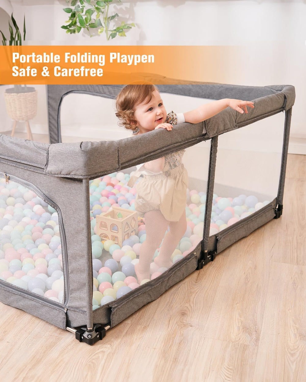 Veraste portable baby playpen with carry bag for travel.