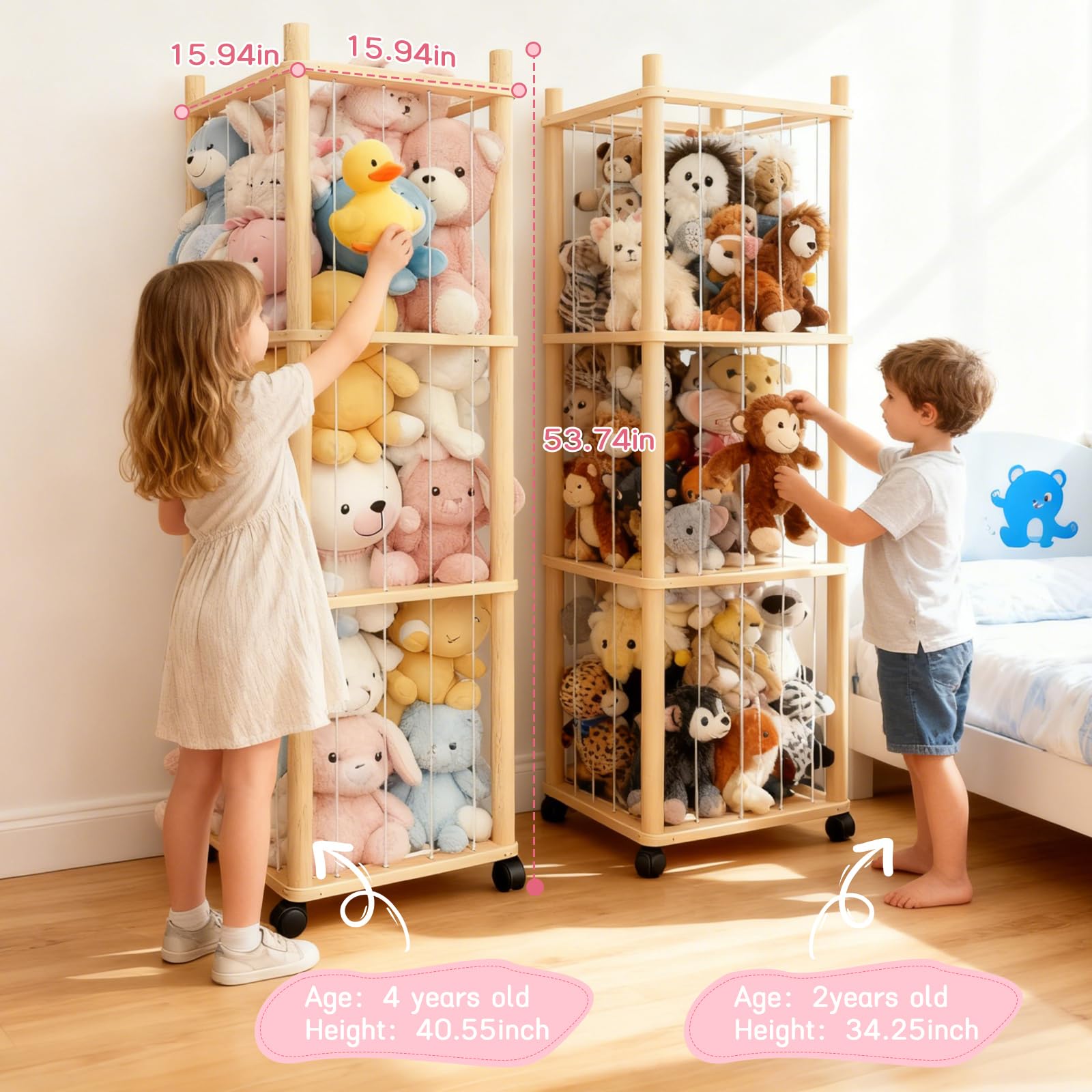 Vercxlyra stuffed animal zoo storage with lockable wheels enables easy room-to-room movement.
