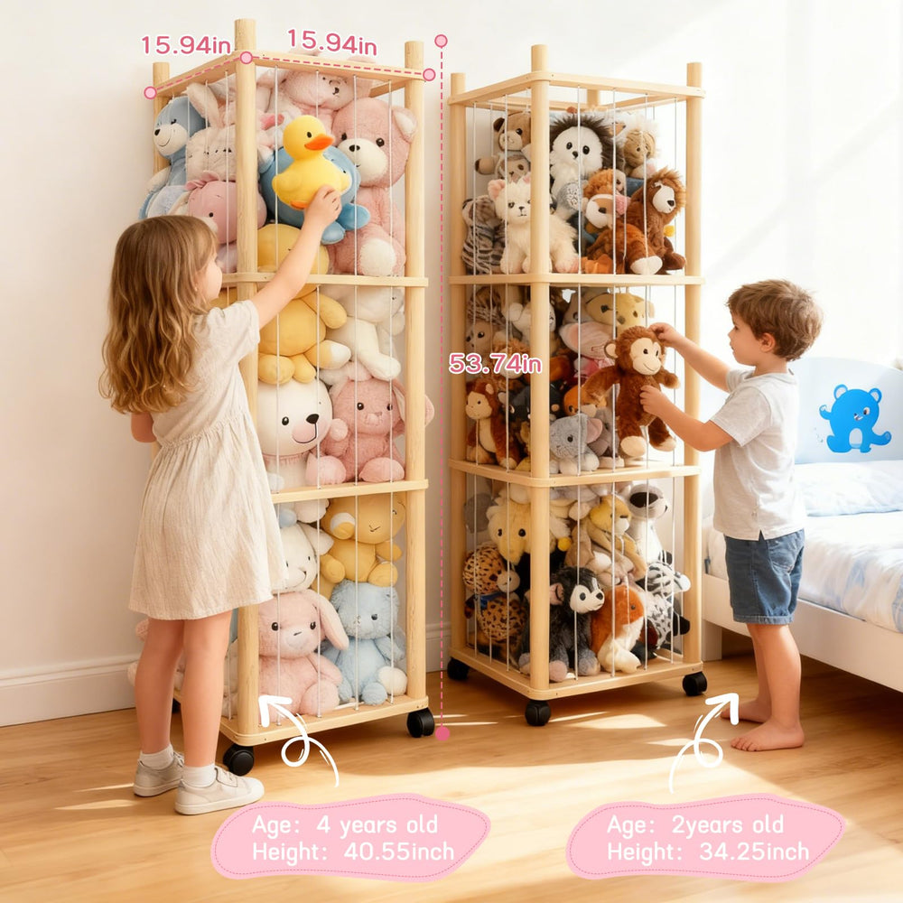 Vercxlyra stuffed animal zoo storage with lockable wheels enables easy room-to-room movement.