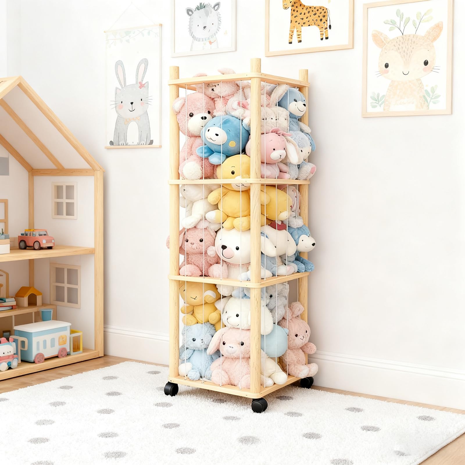 Vercxlyra stuffed animal zoo storage side view highlights slim space-saving design.
