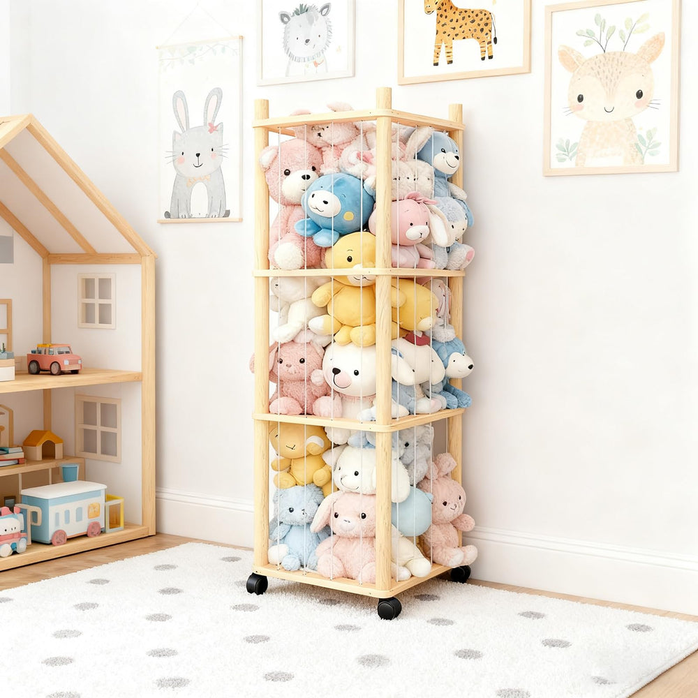 Vercxlyra stuffed animal zoo storage side view highlights slim space-saving design.