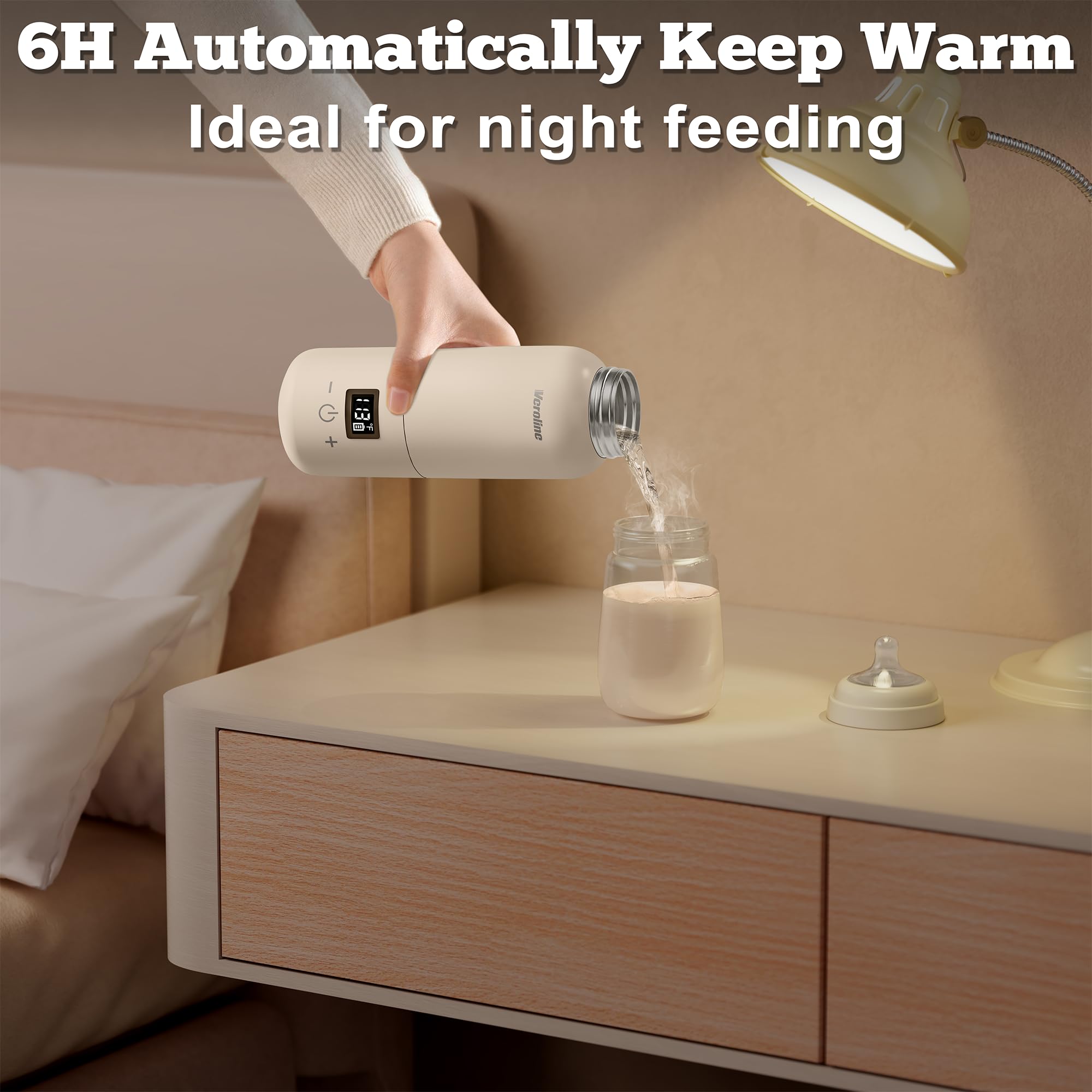 Veroline bottle warmer with USB-C charging port for flexible power.