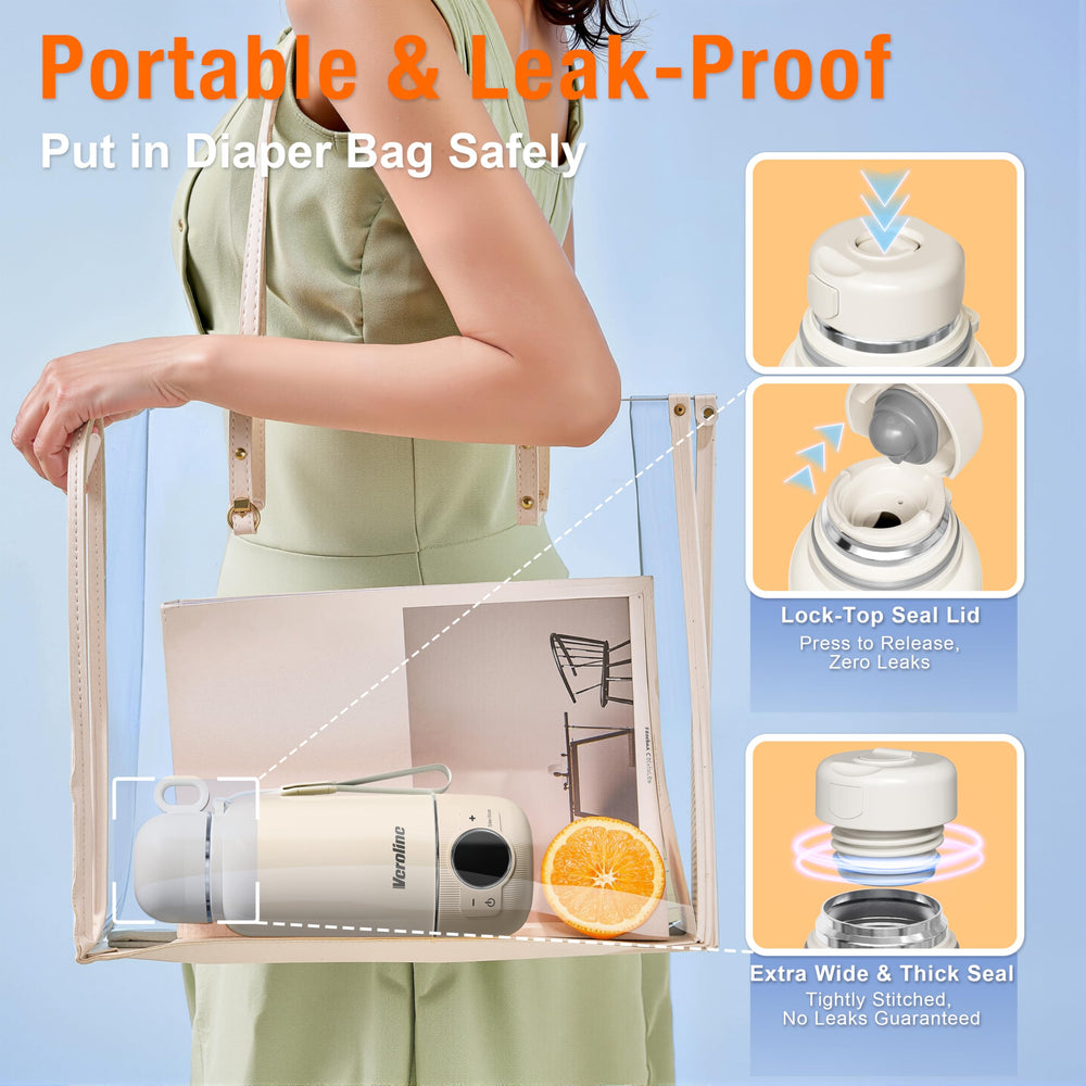 Veroline detachable lid doubles as a drinking cup for travel.