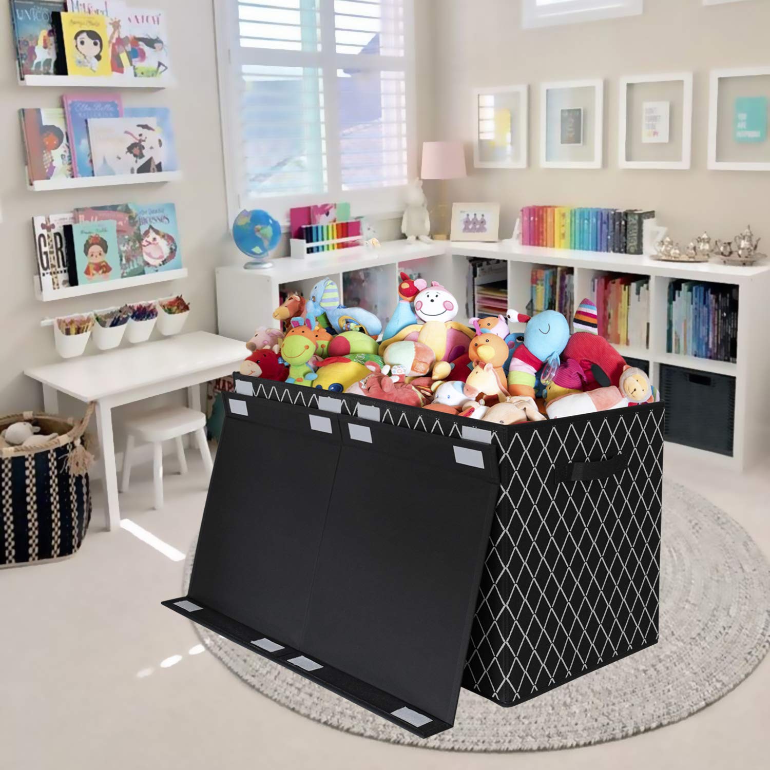 Front view of VERONLY toy chest box showing sturdy fabric and handles