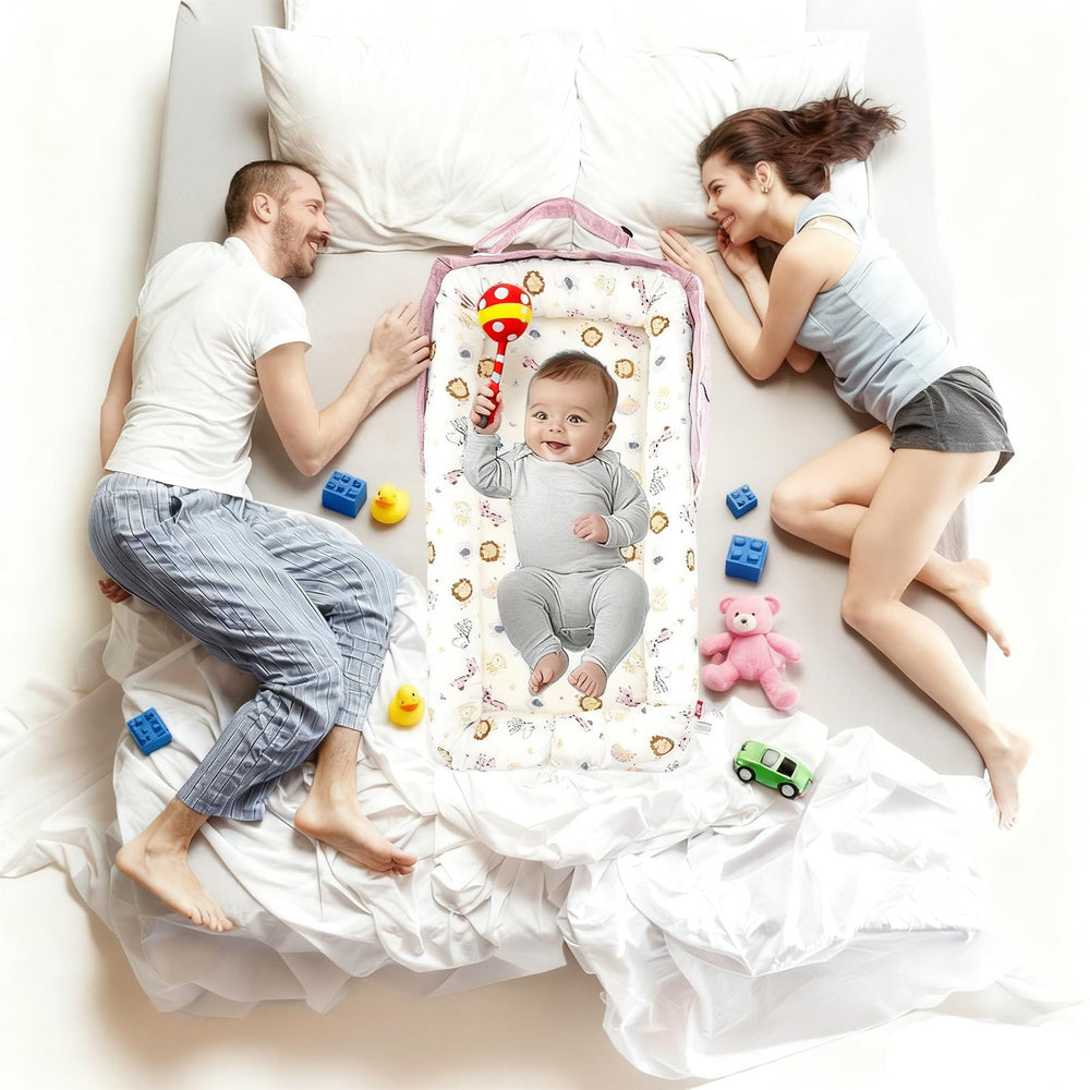 VerveBaby lounger soft cotton material for comfy newborn contact.