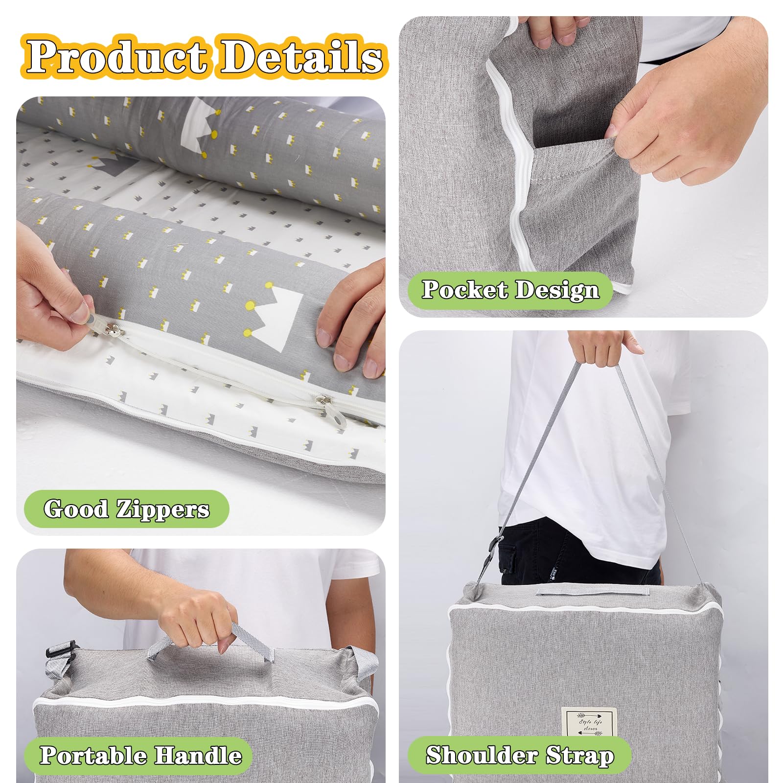 VerveBaby crown grey compact travel lounger ready for outdoor adventures