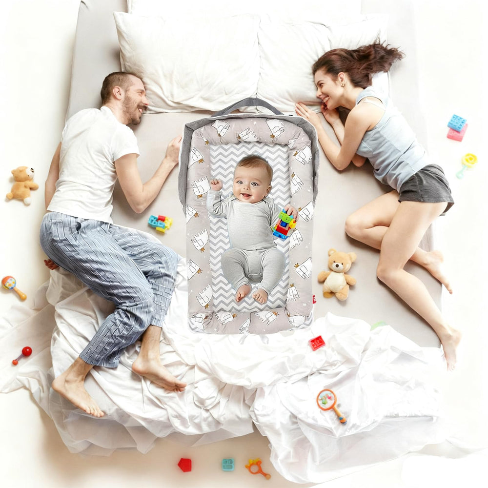 VerveBaby lounger on the floor supports comfortable newborn lounging during supervised play.