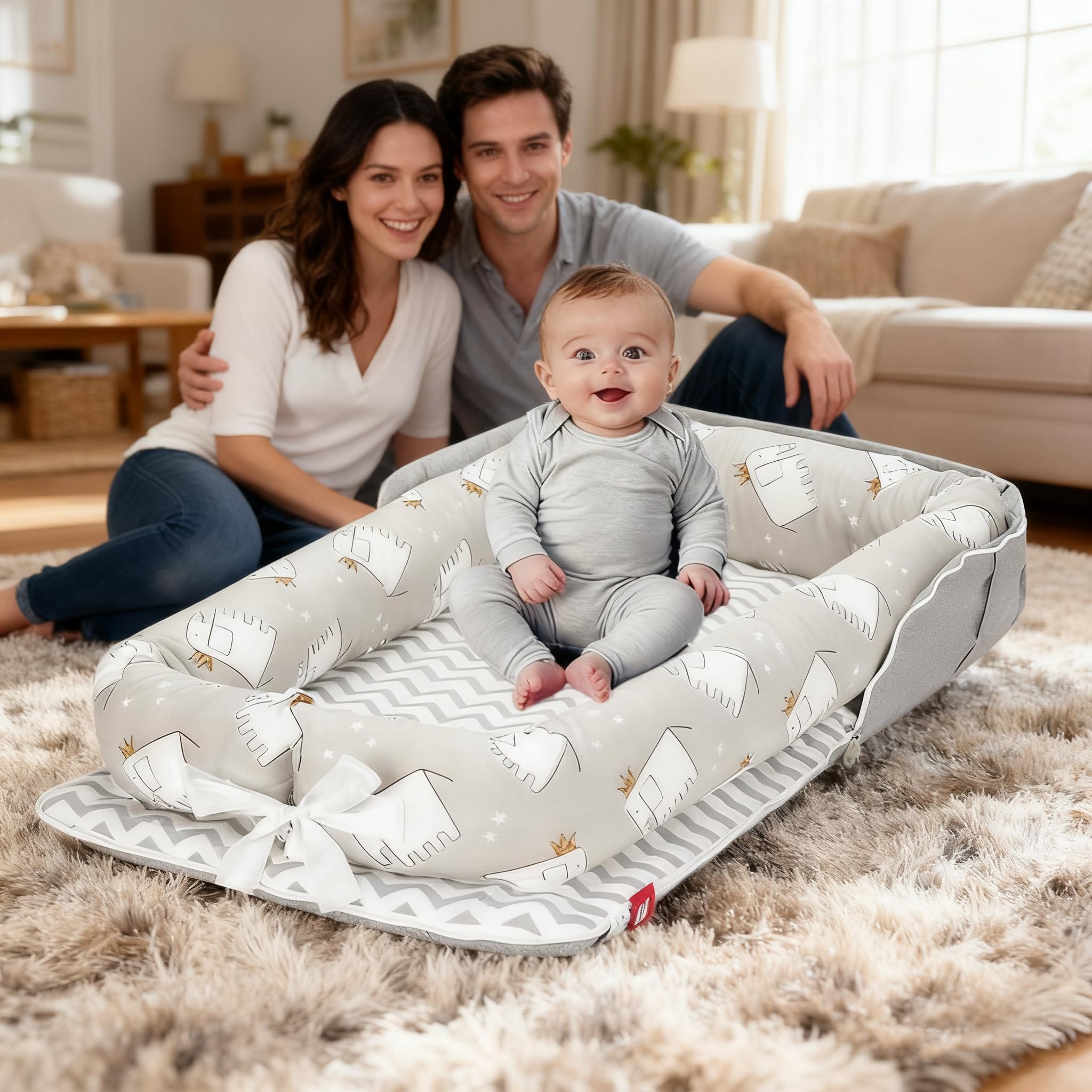 VerveBaby newborn lounger travel-ready view highlights portability for on-the-go moments.