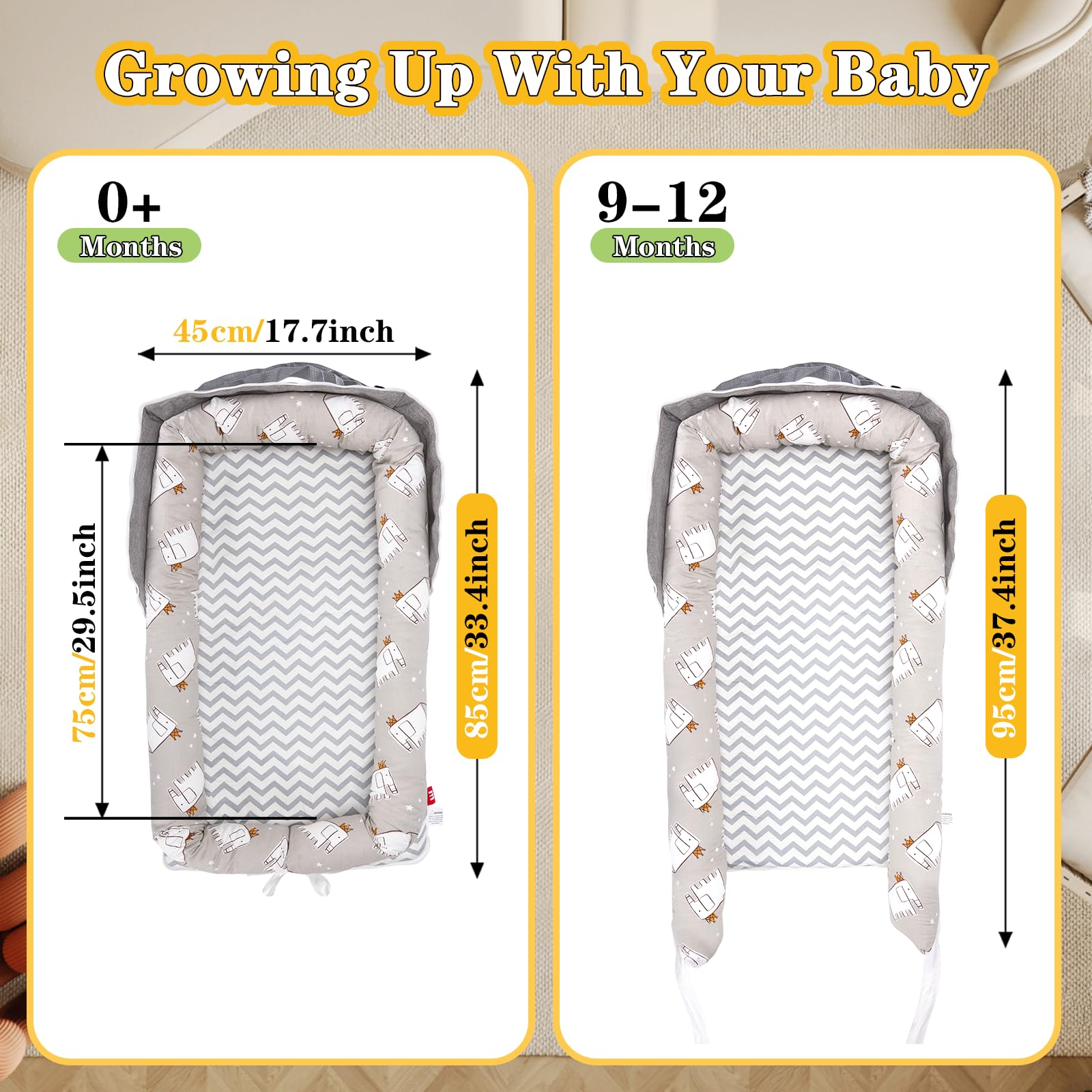 VerveBaby portable baby nest with strap demonstrates quick setup for diaper changes.