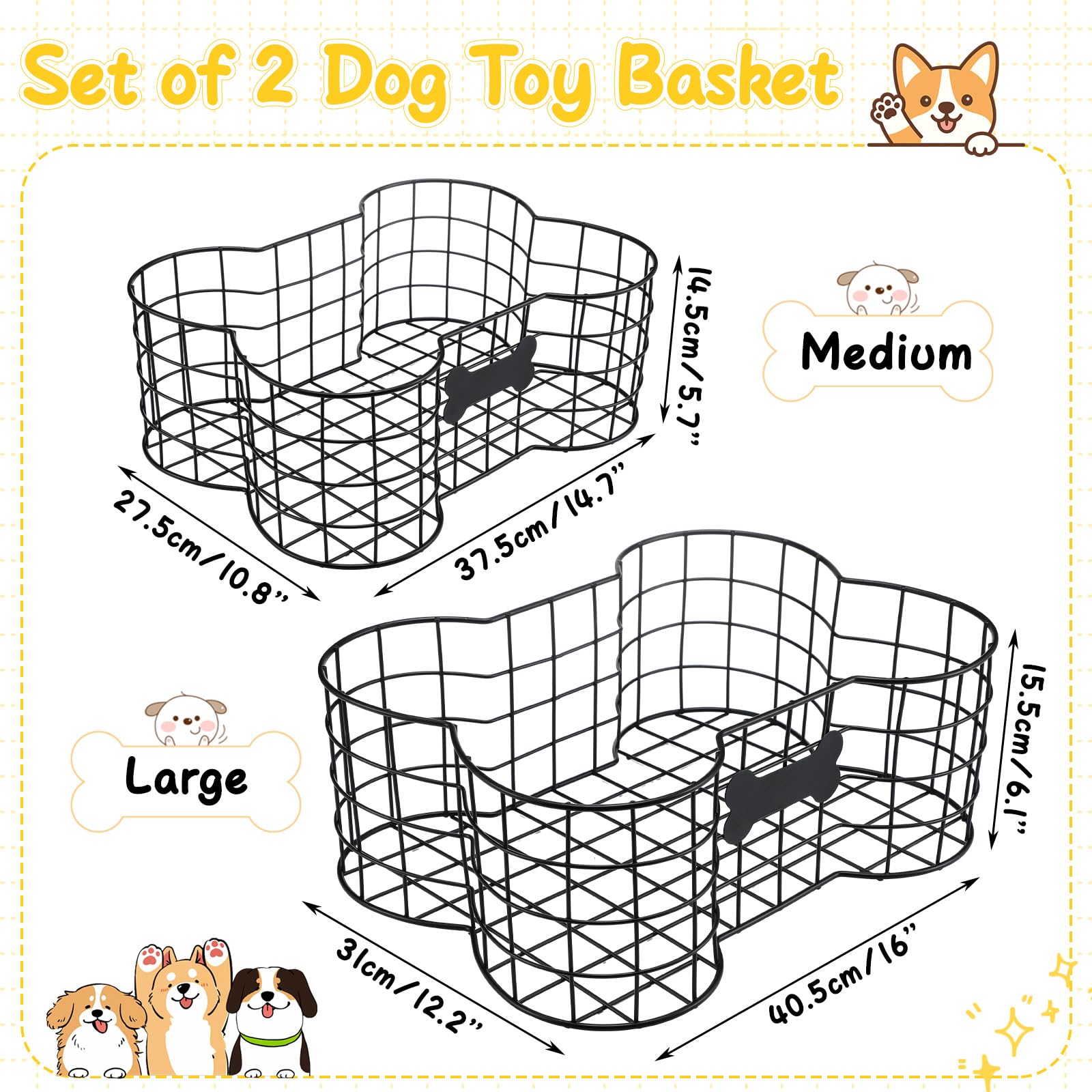 Vesici bone-shaped dog toy basket (16x12x6) ideal for large toy storage.