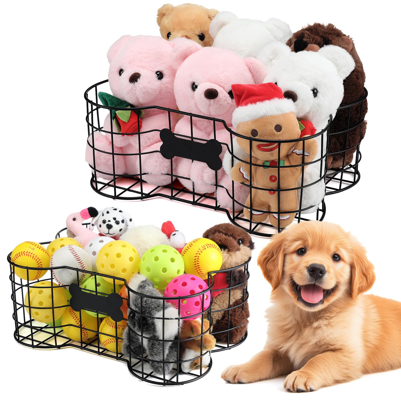 Vesici bone-shaped dog toy basket keeps toys organized and accessible.