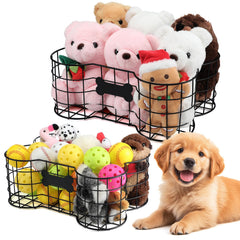 Vesici bone-shaped dog toy basket keeps toys organized and accessible.