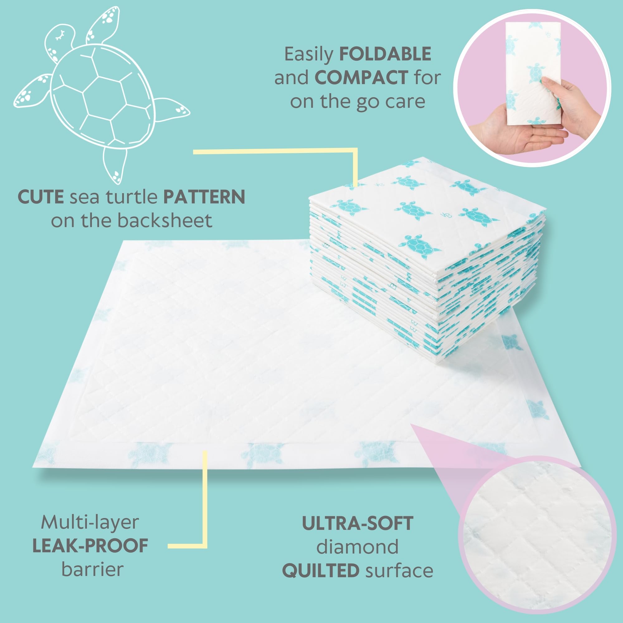 Vesta Baby 65 provides 15x20 inch coverage for car seats and tables.