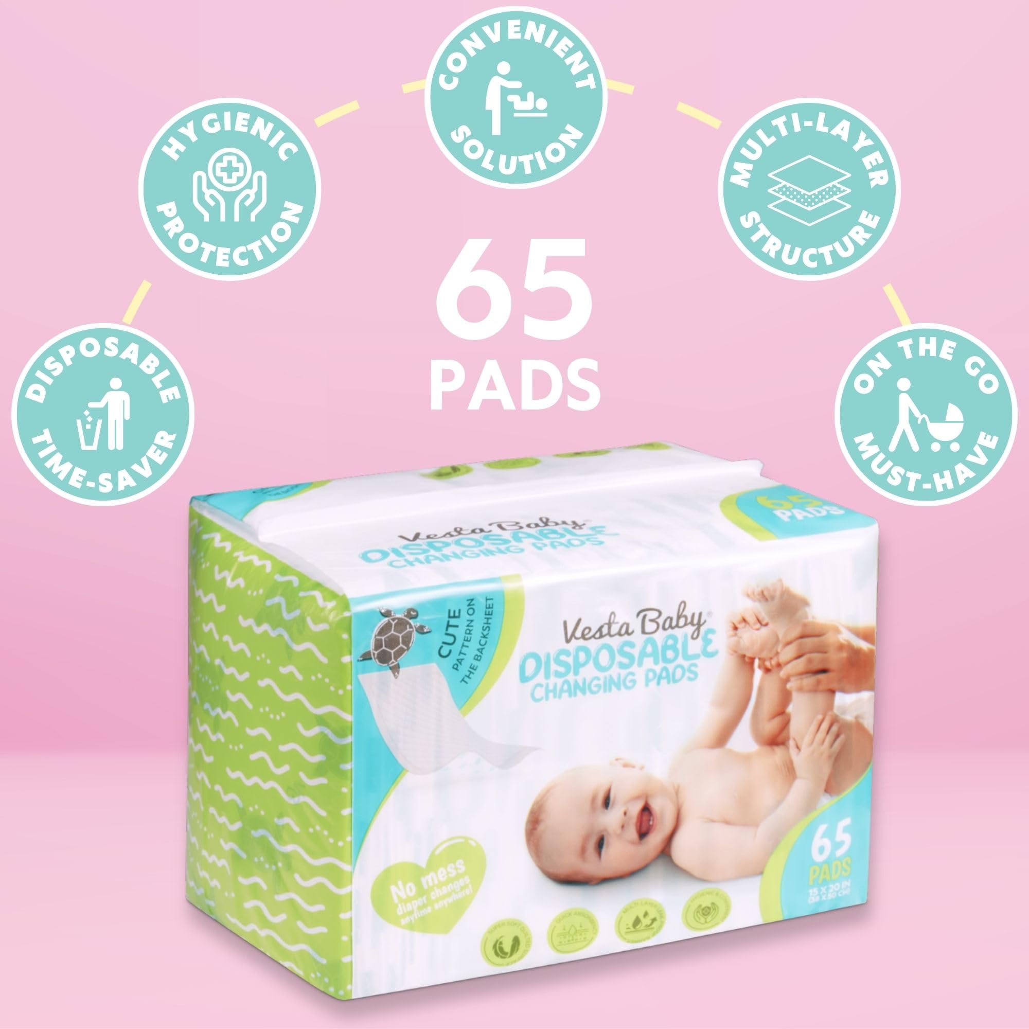 Vesta Baby 65 turquoise sea turtle print helps distinguish sides.