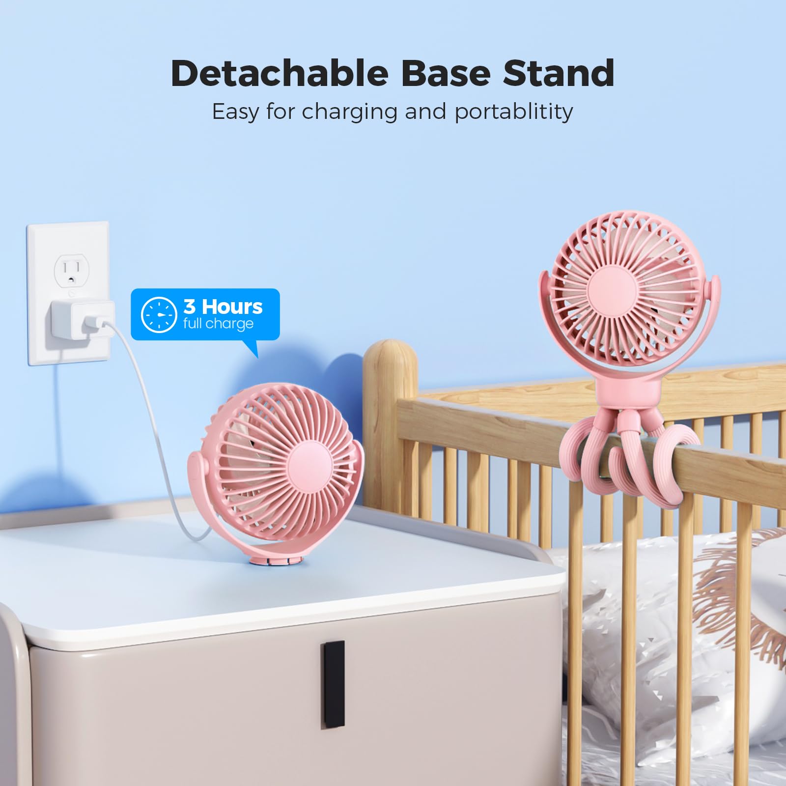 VETIFINAL pink compact travel fan fits in a bag for travel