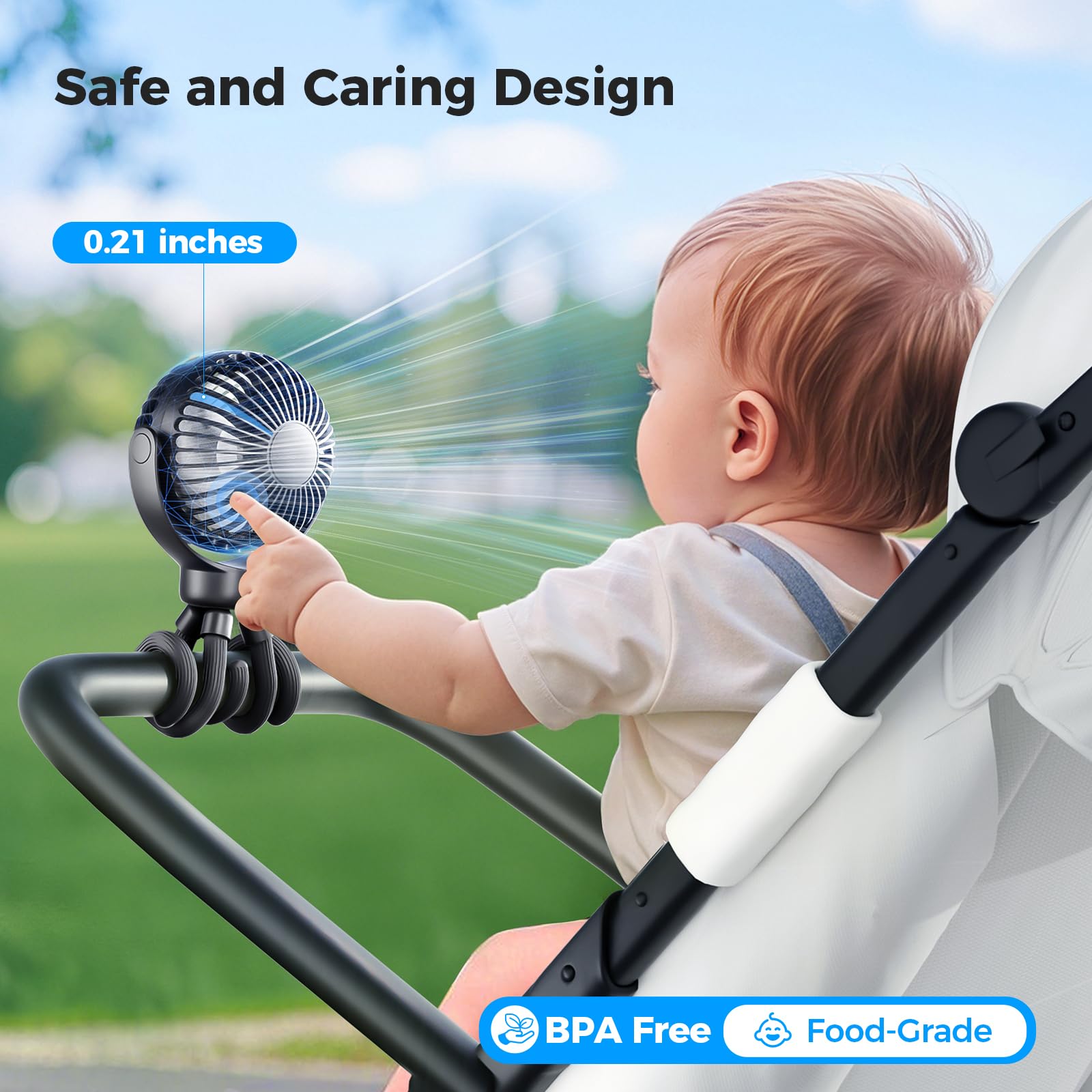 VETIFINAL stroller fan auto-stop safety protects tiny hands.