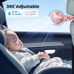 VETIFINAL pink clip-on fan safely attaches to a stroller