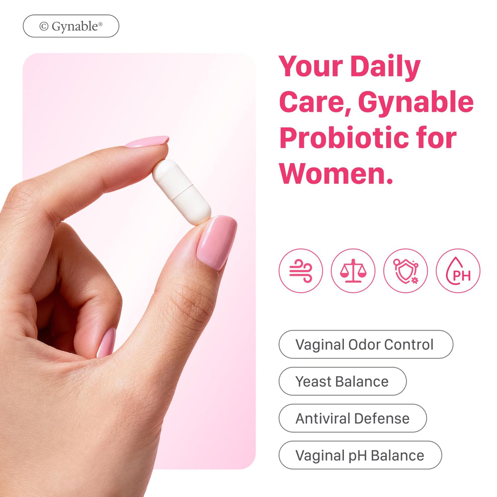 Vevoec Gynable bottle cap close-up highlighting easy daily capsule routine