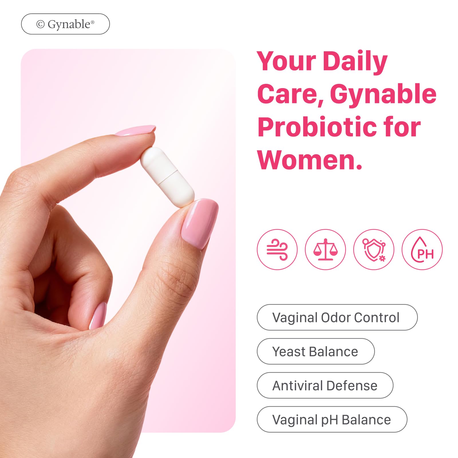 Vevoec Gynable enteric capsule closeup highlighting acid resistance.