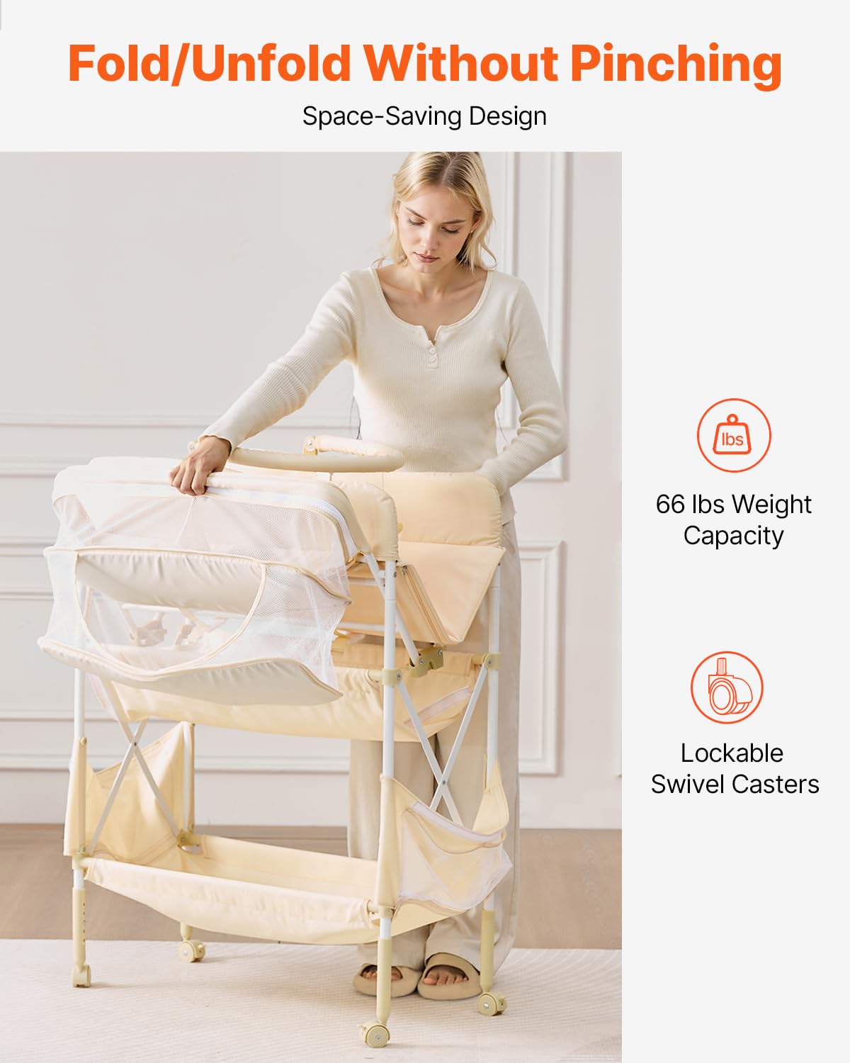 VEVOR changing table folded with wheels and lock for easy transport