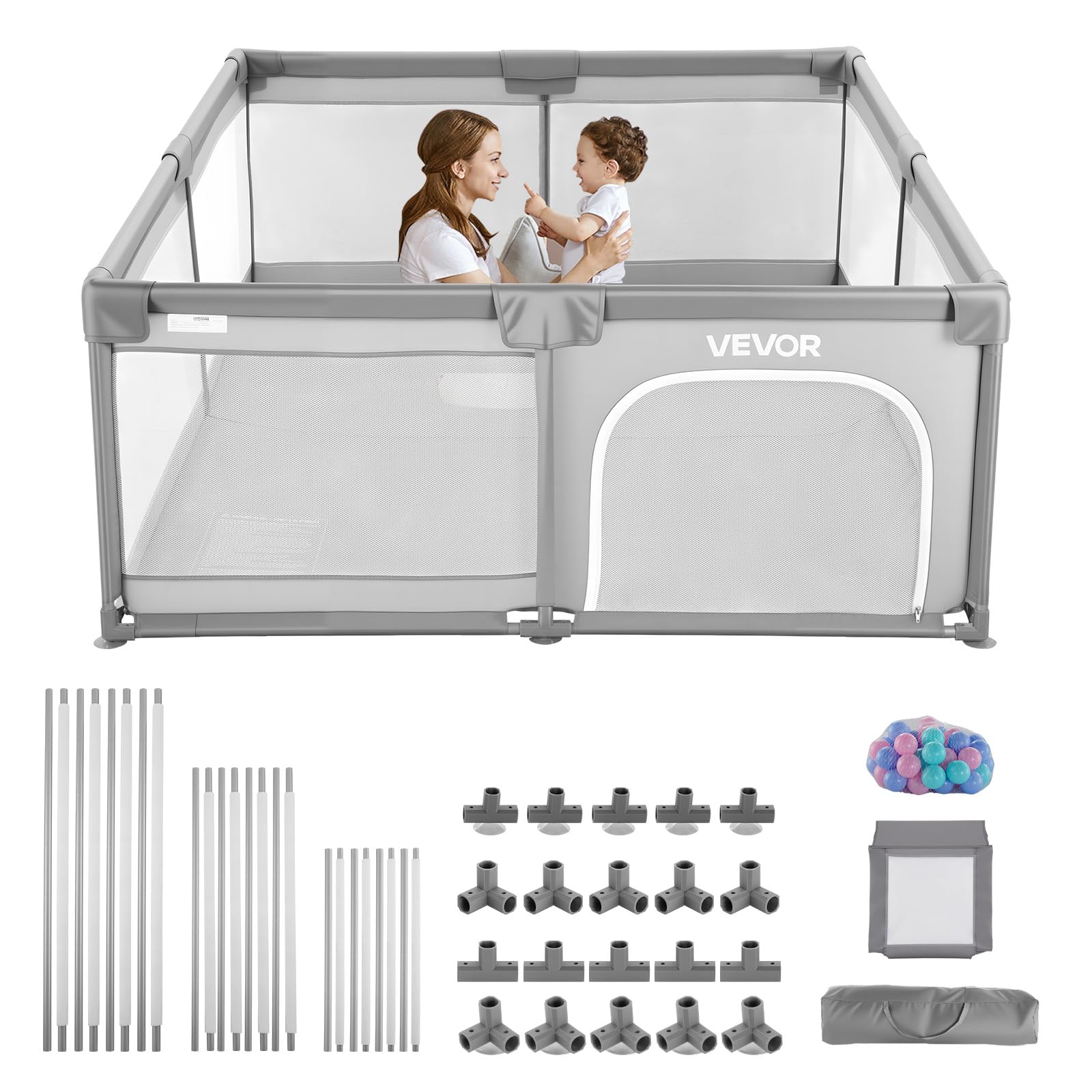 VEVOR Baby Playpen exterior dimensions showing ample space for safe supervision