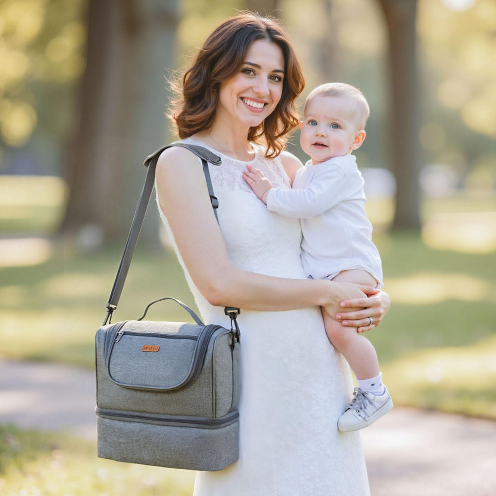 VEVOR breast pump bag features two foil-lined pockets for temperature control with ice packs.