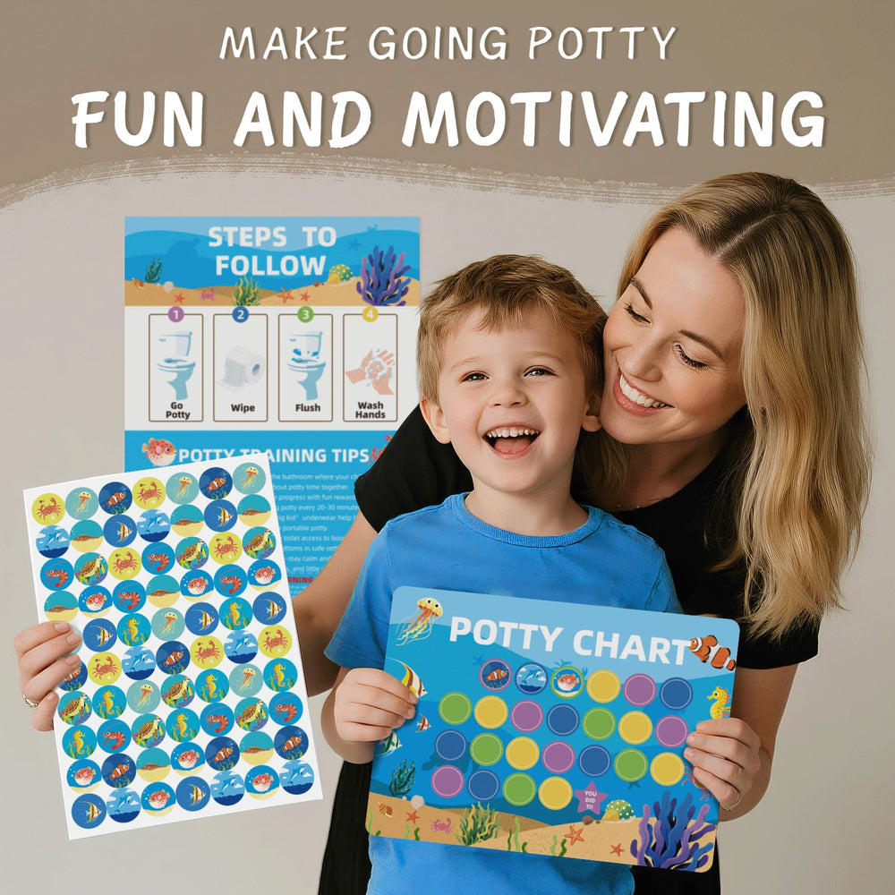 Vexorith Potty Chart Ocean theme shows marine life to encourage daily checks.