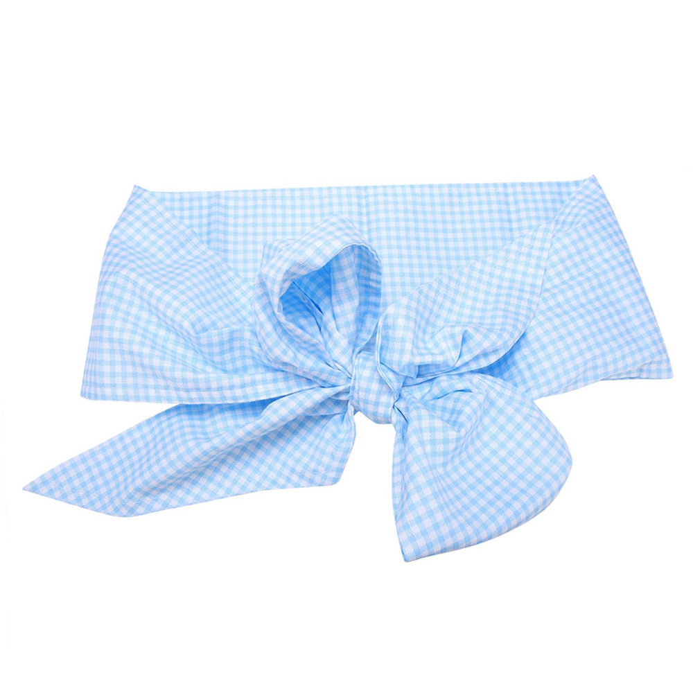 VGEBY newborn swaddle sash in light blue plaid for cozy, gentle swaddling.