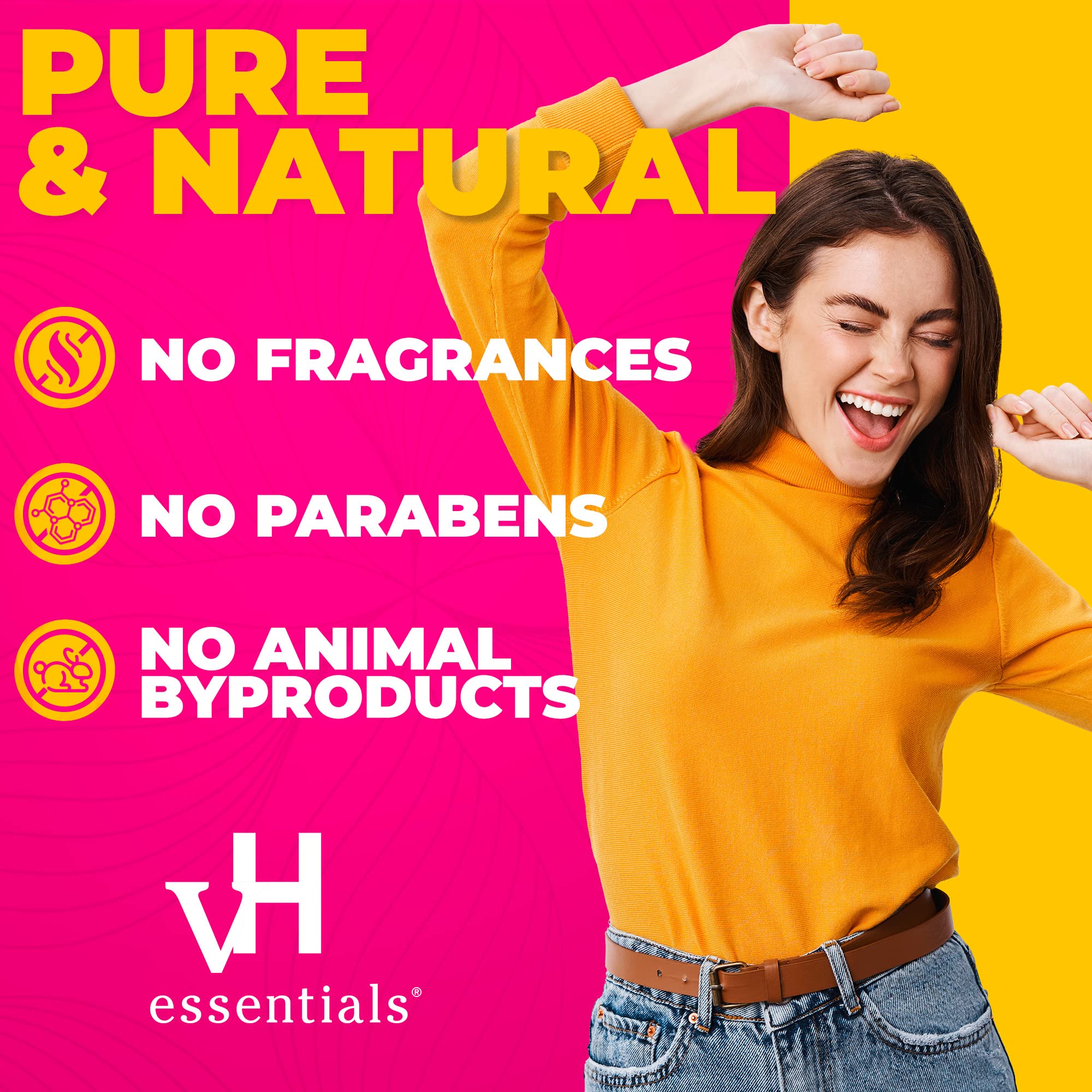 vH essentials fragrance-free formula label emphasizes natural ingredients
