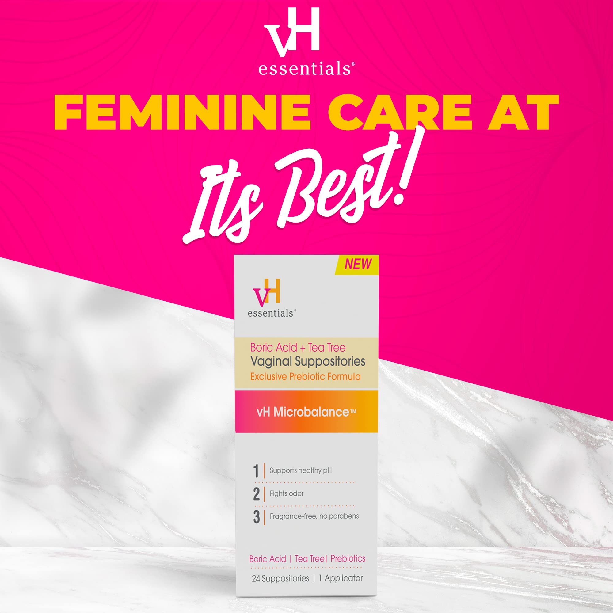 vH essentials suppositories dispensed in applicator for quick use
