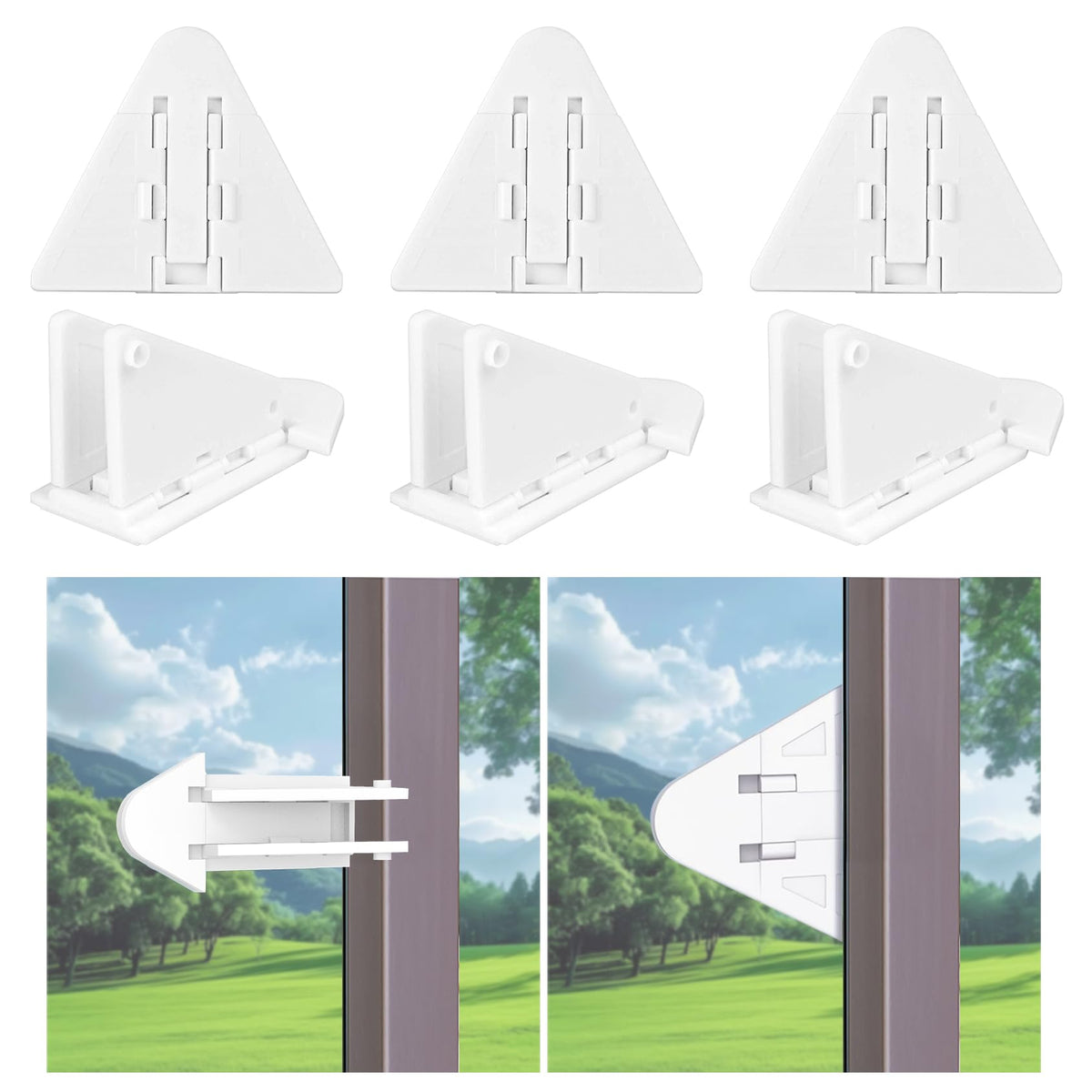 Viaky 6-pack sliding door locks securing a cabinet for child safety.