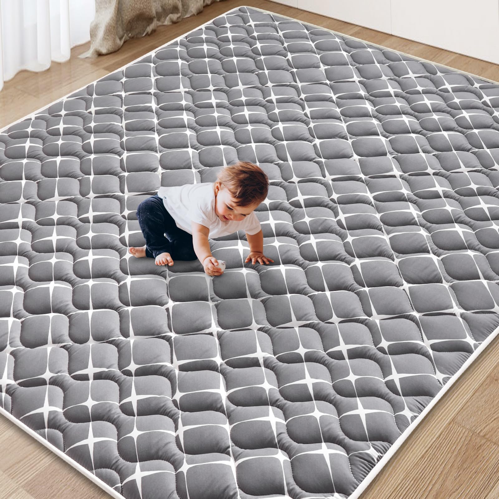 Vibe Bear Baby Play Mat top view shows a spacious 6x4 ft area for safe family play.