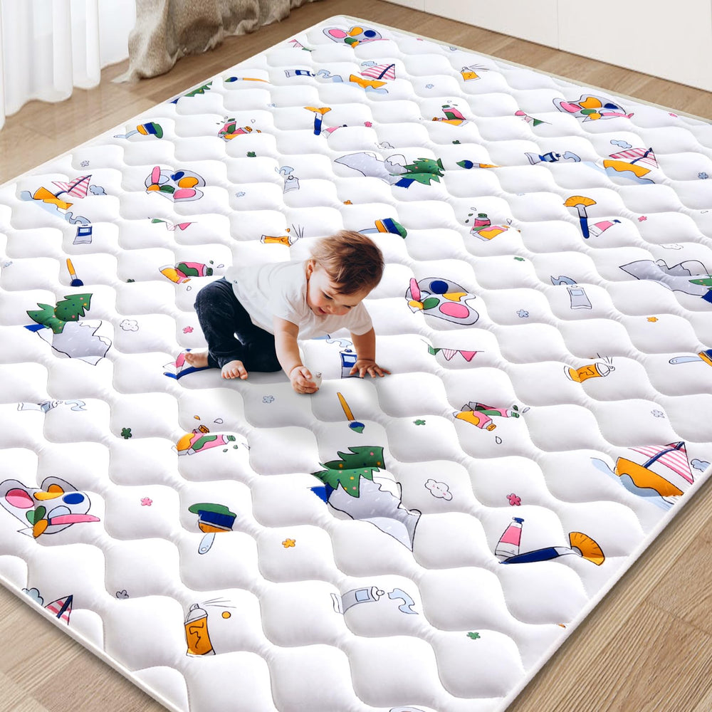 Vibe bear baby play mat shows soft thick foam for comfy floor time.