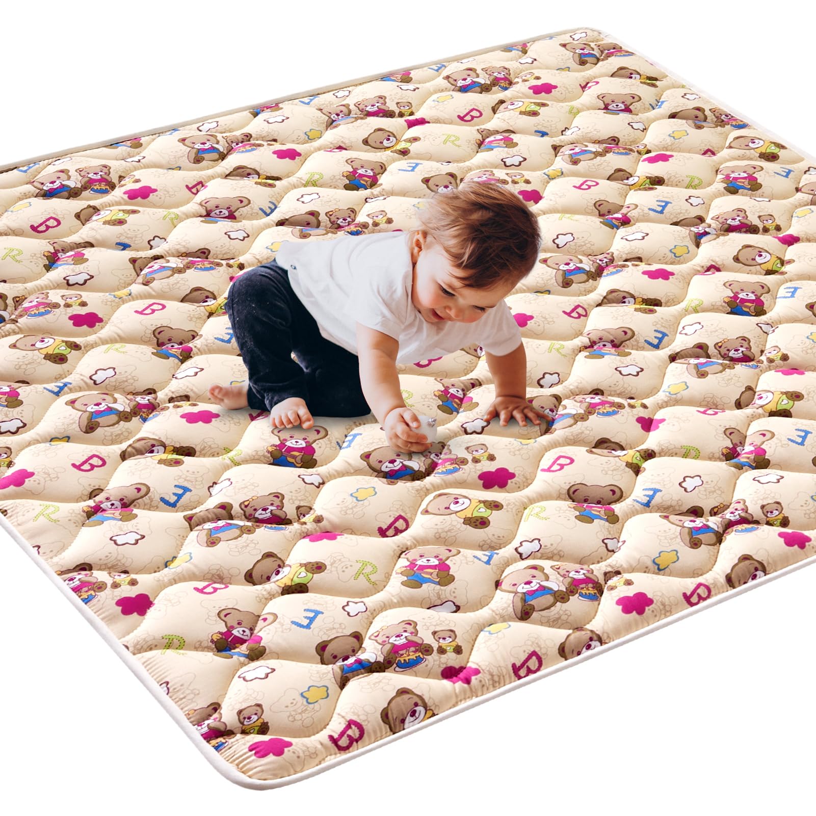 Vibe Bear high-density foam play mat 50x50 flat lay for spacious play