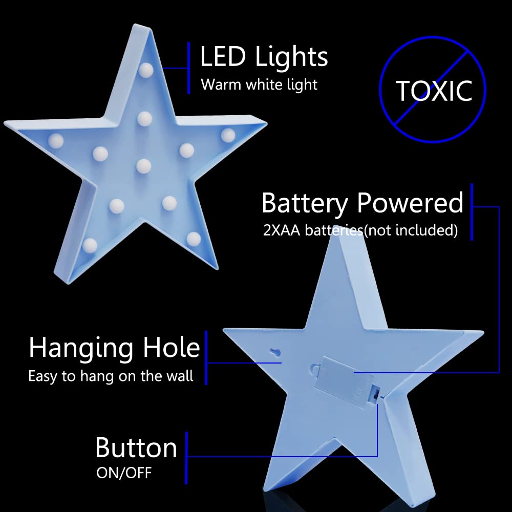 Vicila blue marquee star light supports standalone or mixed decor setups