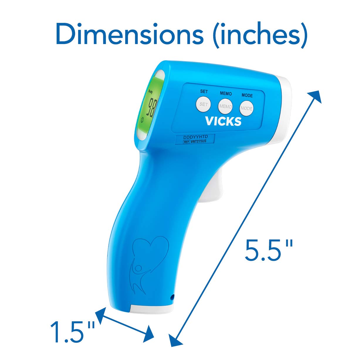 Vicks distance guide helps ensure accurate readings at 0.4 to 2 inches.