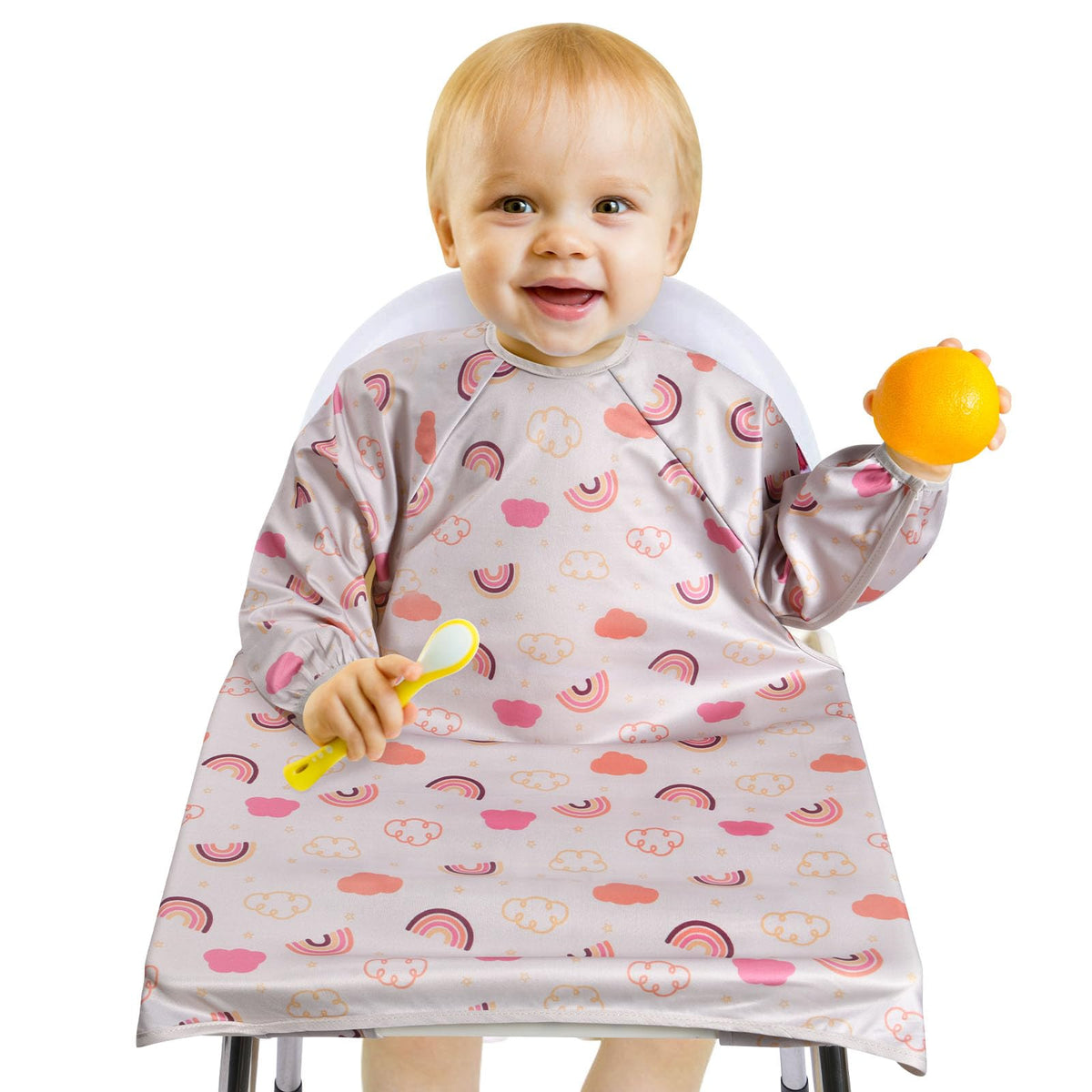 Vicloon pink coverall bib with full coverage design for mess-free meals