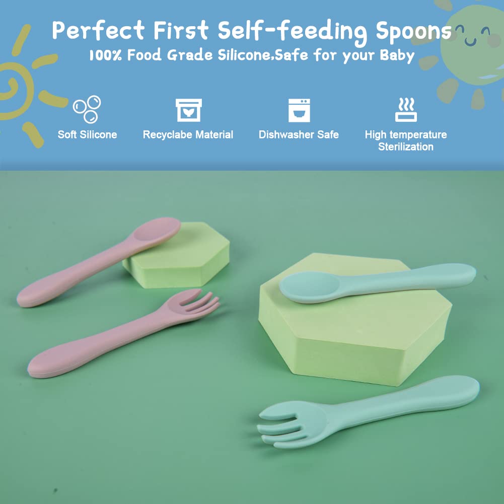 Vicloon first-stage feeding spoons size illustrated for easy grip.