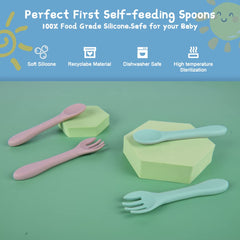 Vicloon first-stage feeding spoons size illustrated for easy grip.