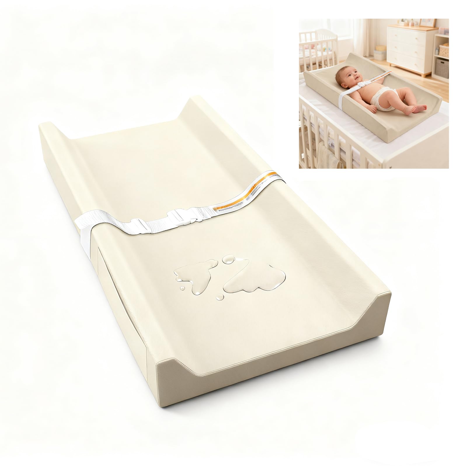 Vicorise baby changing pad leather with anti-slip base keeps baby secure during changes
