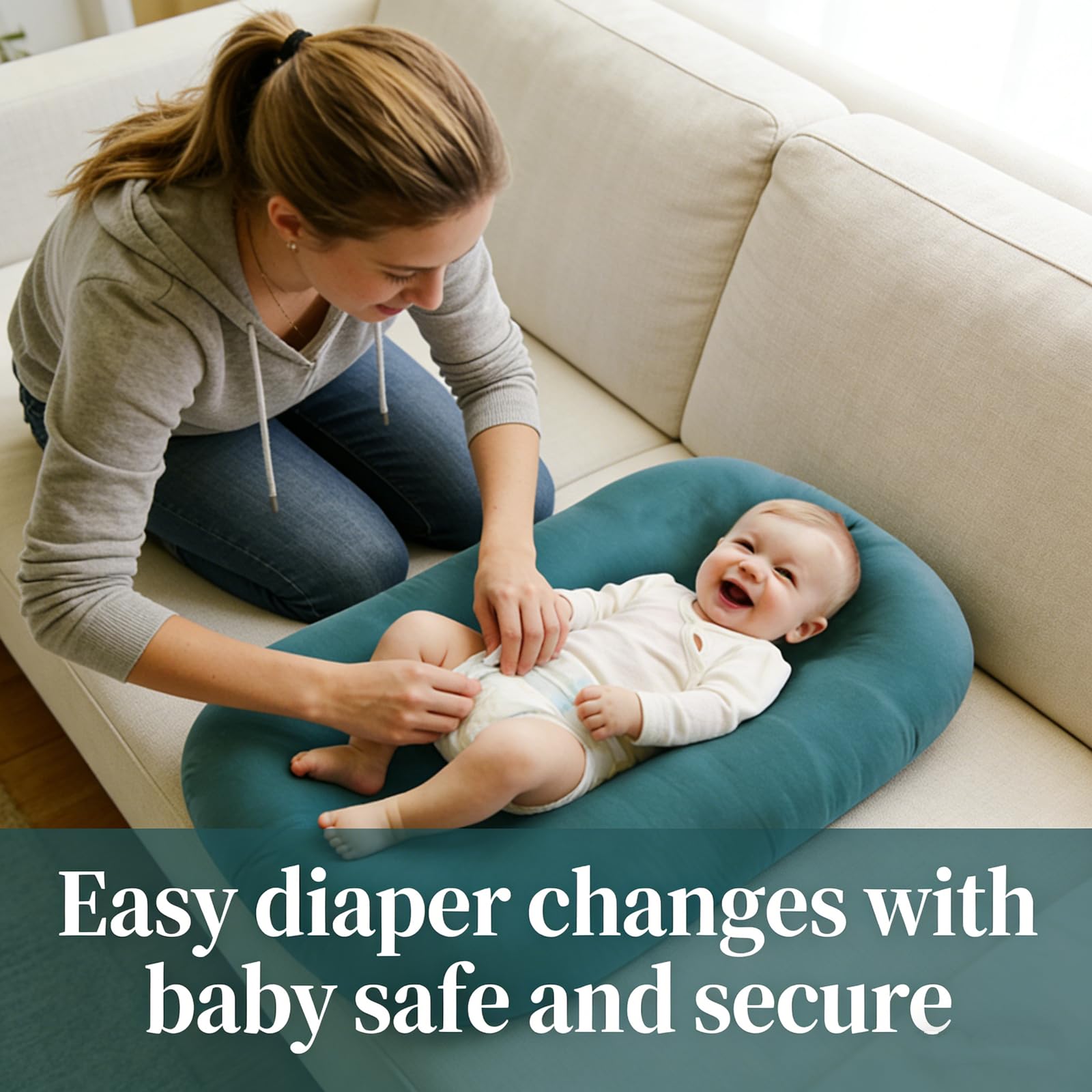Vicorise lounger material detail highlights soft cotton and airy padding for gentle support.