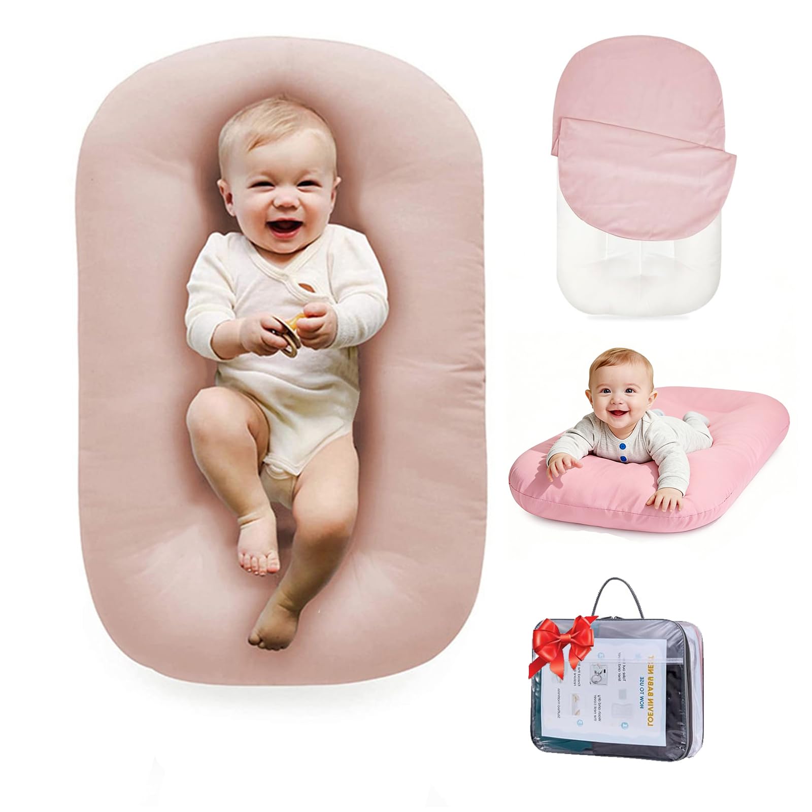 Vicorise Baby Lounger with close-up of 100% cotton cover for breathable comfort