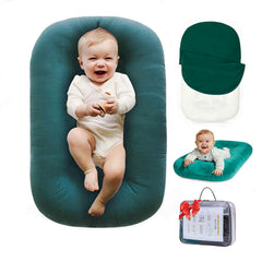 Vicorise baby lounger cover close-up showing 100% cotton breathable fabric for baby comfort.