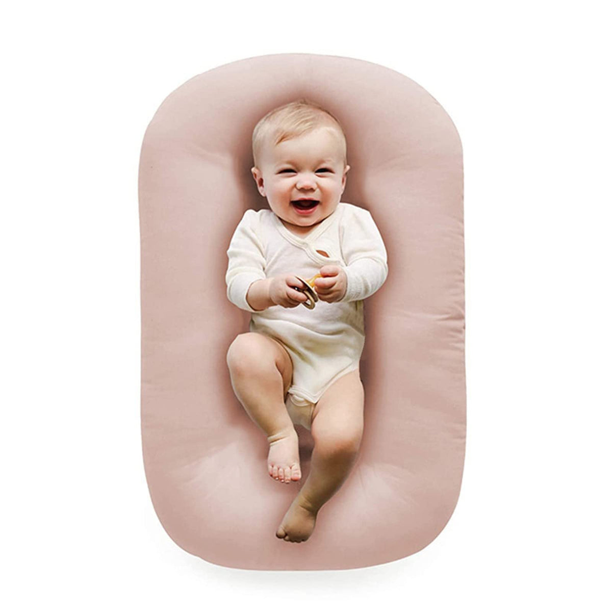 Vicorise baby lounger pink cover offers soft cotton surface for newborn comfort.