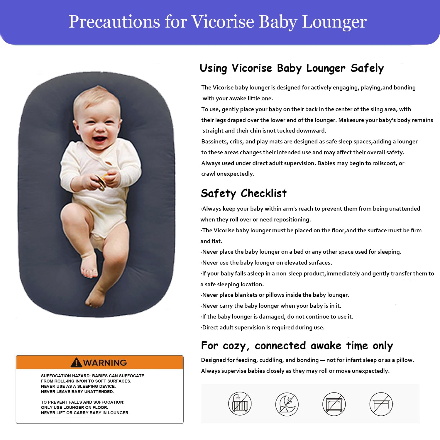 Vicorise Baby Lounger gray fabric adds a modern nursery aesthetic